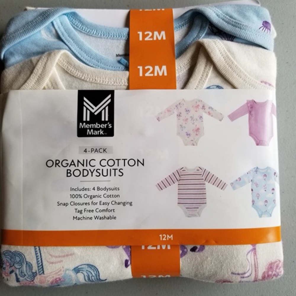 Member's Mark Organic Cotton Bodysuits - Blue and Cream 12 month